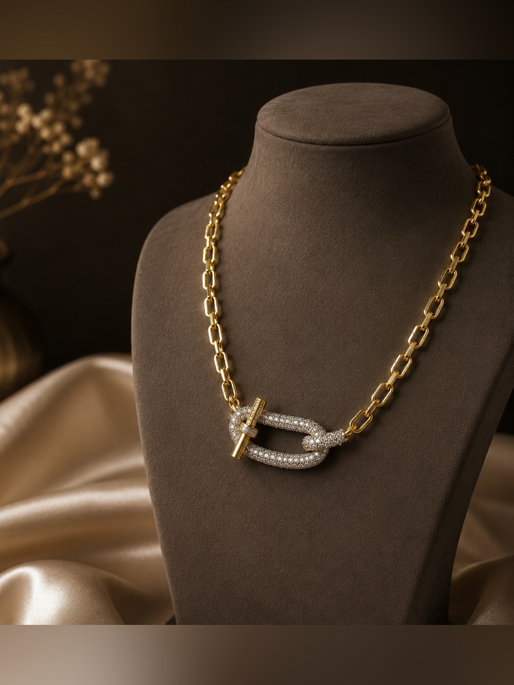 Gold and Silver Link Toggle Necklace - Elegant Women’s Jewelry - Picture 3 of 4